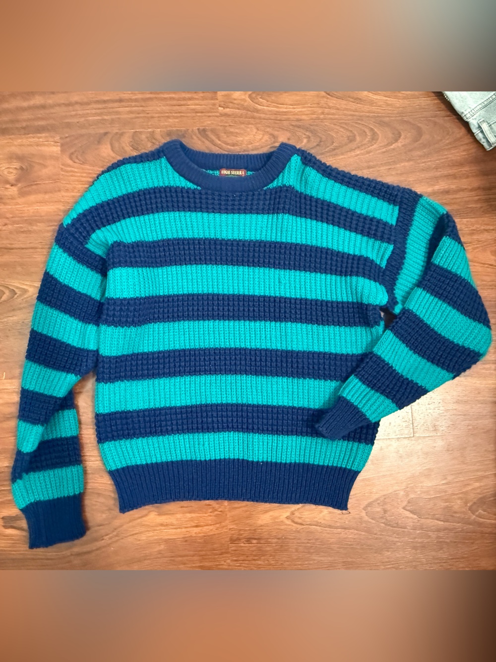 High Sierra Navy and Teal Striped Knit Sweater